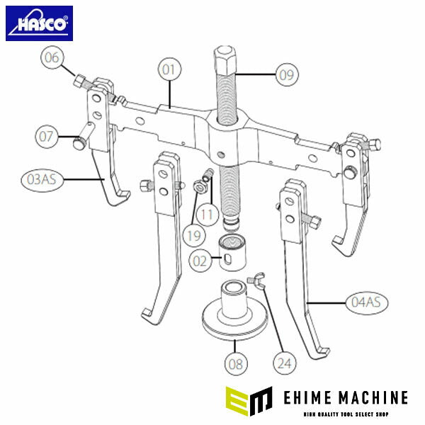 ハスコー ナットカラー止めボルト HP-903用（4t~大型車用ハブプーラー補修部品）(HP-903-11)(4940995546755) HASCO