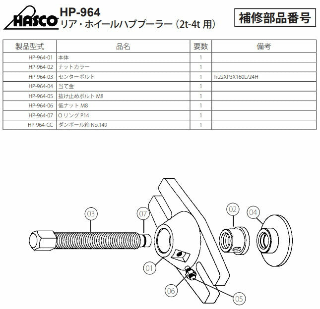 ハスコー Oリング P14 (HP-964-07)(4940995547240) HASCO HP-964 リア・ホイールハブプーラー 補修部品