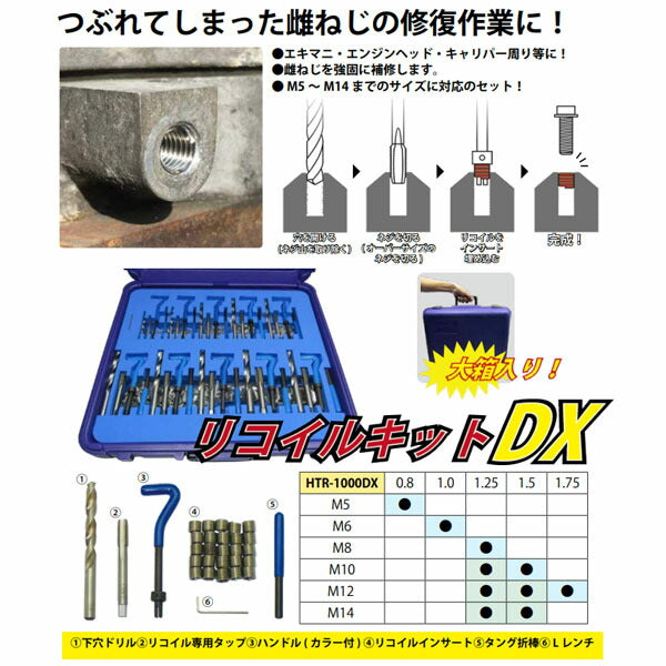 ハスコー リコイルインサートキットDXセット HTR-1000DX (4582605862130) HASCO つぶれてしまった雌ねじの修復作業に
