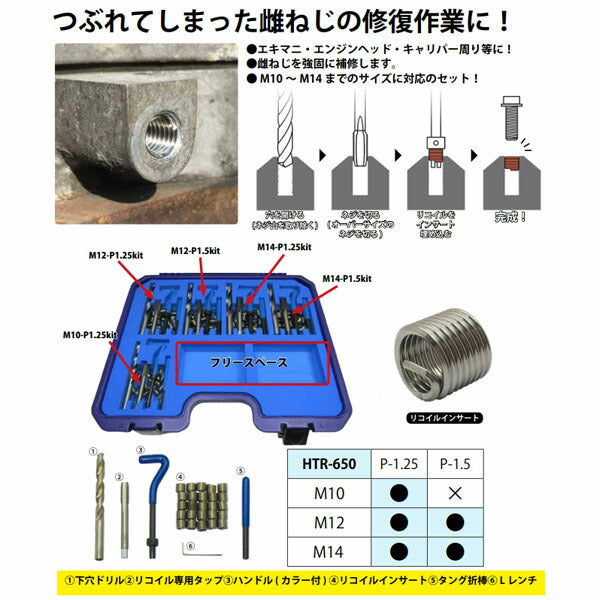 ハスコー リコイルインサートキットセット HTR-650 (4582605862147) HASCO つぶれてしまった雌ねじの修復作業に