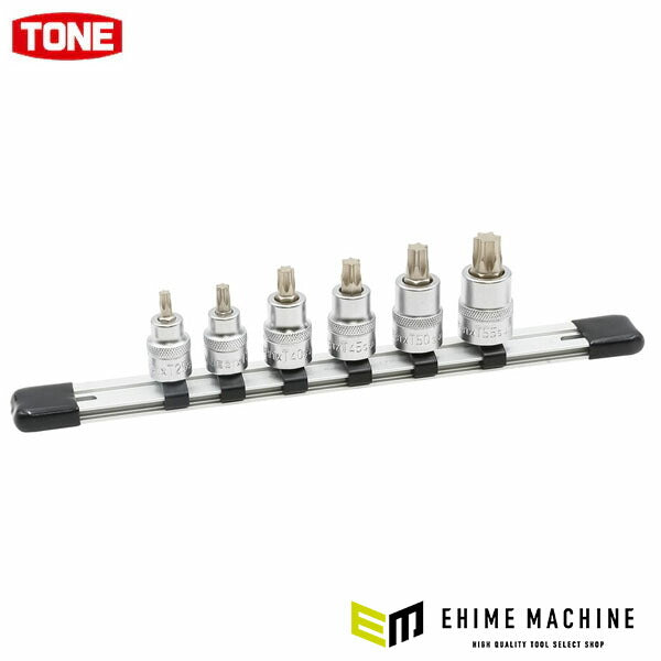 TONE ショートトルクスソケットセット 強力タイプ T25~T55 6点組 差込角9.5mm ホルダー付 (HTX306S)(4953488494242) トネ
