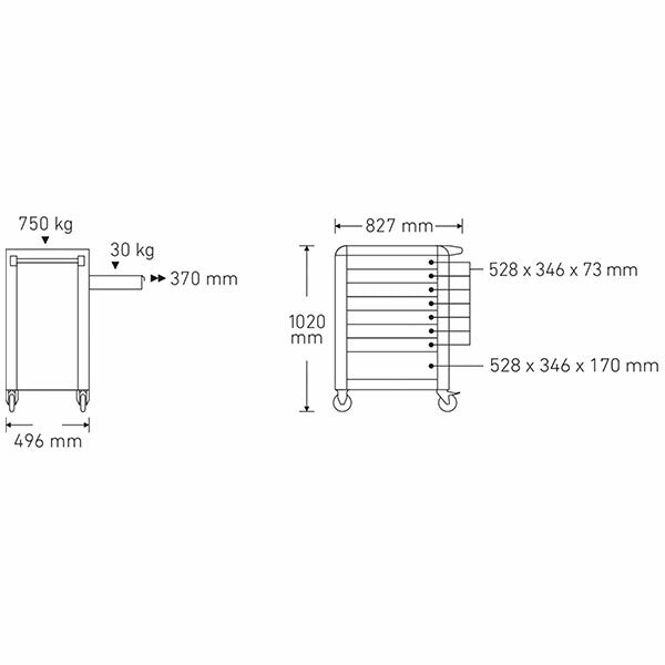 [メーカー直送業者便] 日本正規品 スタビレー 8段 ツールトロリー 耐荷重750kg アンスラサイトグレー (95/8A-PRO)(4018754334698) STAHLWILLE