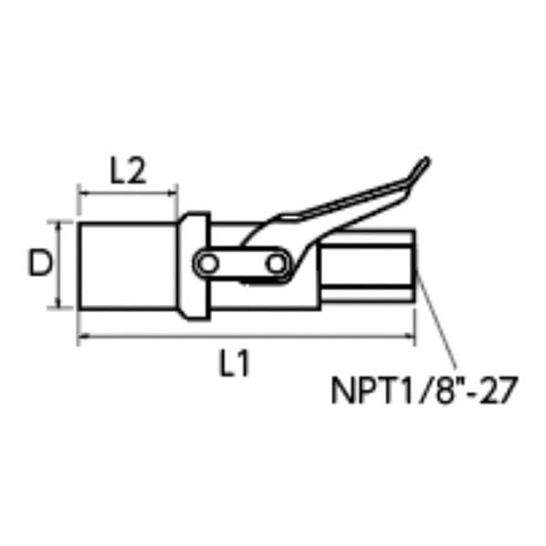 [26AW新商品] KTC ニップルコネクタ ロングタイプ 全長129mm 奥まったグリースニップル用 ロックカプラ 1アクション着脱 NPT1/8-27 JTAE911 JAP910対応 (JAE915AL)(4989433778532) 京都機械工具