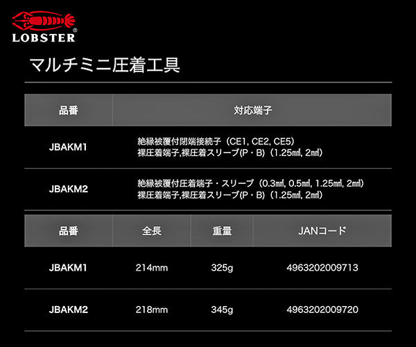 ロブテックス J-CRAFT99 マルチミニ圧着工具 JBAKM1 電装圧着工具 電工ペンチ Jクラフト ツーナインズ ロブスター工具 LOBSTER LOBTEX