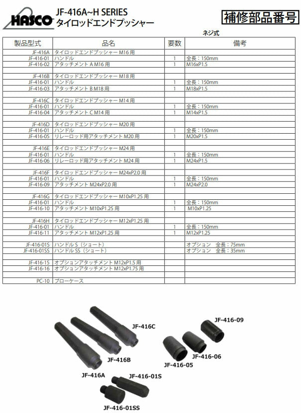 ハスコー アタッチメントA M16用 (JF-416-02)(4580372206584) JF-416シリーズ タイロッドエンドプッシャー用 先端アタッチメント HASCO