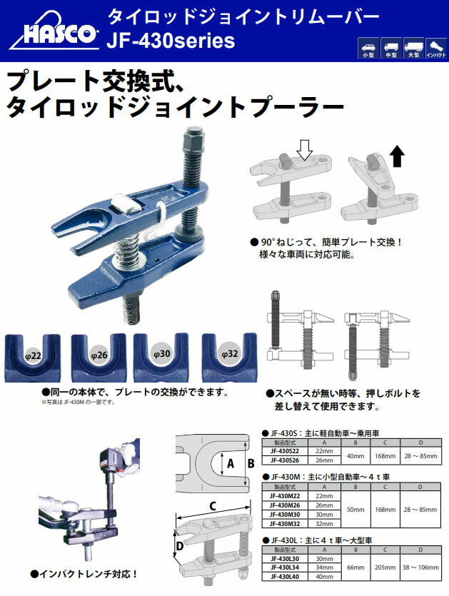 ハスコー タイロッドジョイントリムーバー S φ26 (JF-430S26
