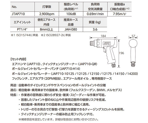 KTC ボールジョイントセパレーター エアハンマーセット 〈国産・欧州車対応〉 (JTAP710)(4989433617114) 京都機械工具