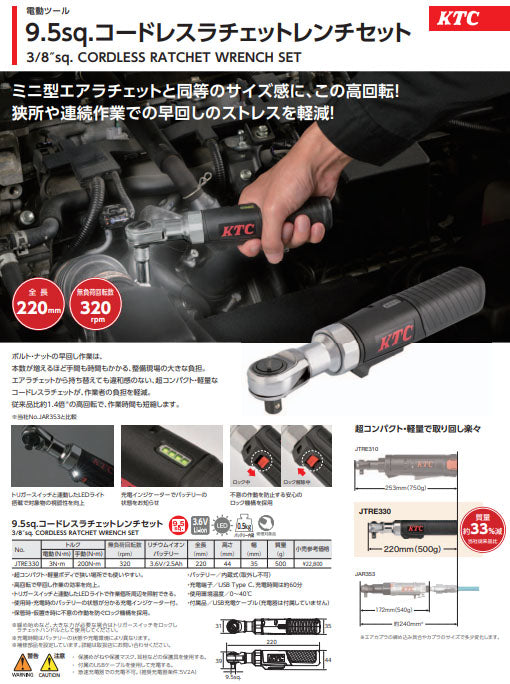 7月下旬から順次発送】KTC 9.5sq コードレスラチェットレンチ