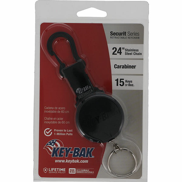日本正規品 キーバック リトラクタブルキーチェーン SECURIT (0008-003) (0088056900048) 24インチ カラビナ ブラック 伸縮式 キーリール 鍵10本対応 KEY-BAK