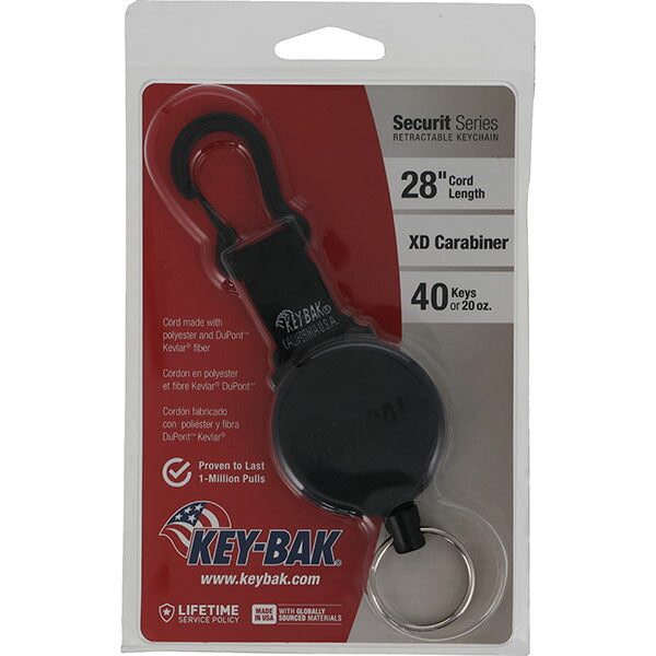 日本正規品 キーバック リトラクタブルキーチェーン SECURIT (0488-603) (0088056911273) 28インチ カラビナ ブラック 耐荷重590g 鍵40本対応 KEY-BAK