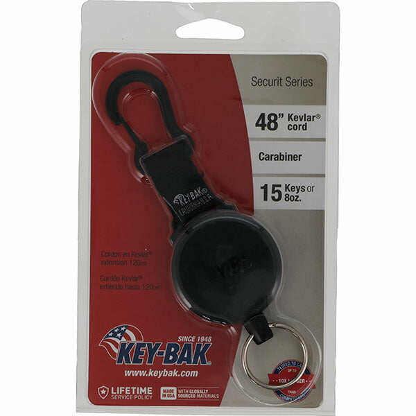 日本正規品 キーバック リトラクタブルキーチェーン SECURIT (0488-803) (0088056900031) 48インチ カラビナ ブラック 耐荷重225g 鍵15本対応 KEY-BAK