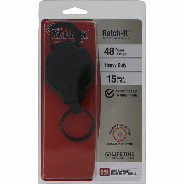 日本正規品 キーバック リトラクタブルキーチェーン RATCH-IT (0KR2-3A11) (0088056912393) 48インチ DuPont ケブラーコード カラビナ ラチェット式 5インチロック 鍵15本対応 工具落下防止 KEY-BAK