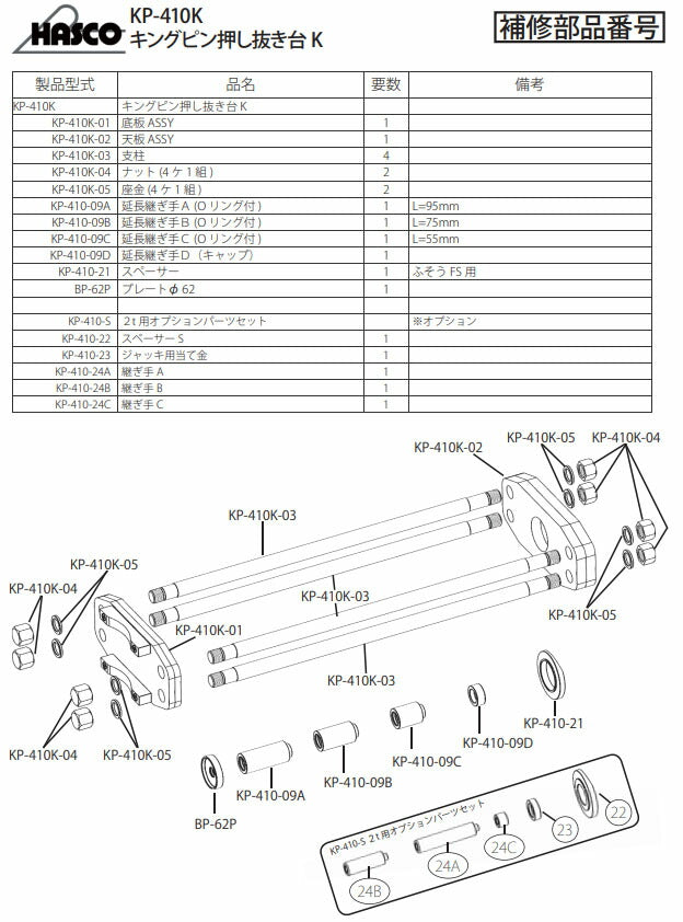ハスコー キングピン押し抜き台 大型車用 許容荷重30t ダルマジャッキ対応 KP-410K (4580372219928) HASCO