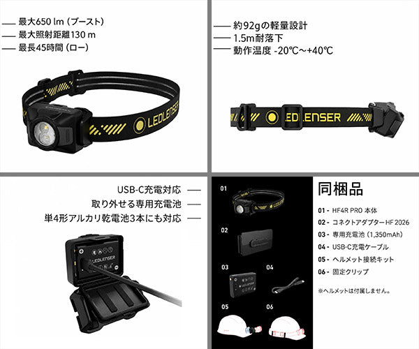 [26AW新商品] 日本正規品 レッドレンザー 充電式ヘッドライト HF4R PRO 650ルーメン ヘルメット対応 乾電池両用 軽量92g (503318)(4058205042680) Ledlenser