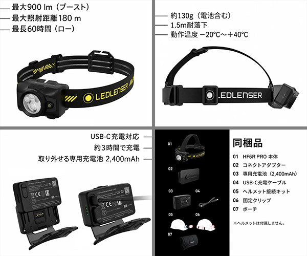 [26AW新商品] 日本正規品 レッドレンザー 充電式ヘッドライト HF6R PRO 900ルーメン ALB搭載 ヘルメット対応 USB-C充電 IP67 (503344)(4058205043373) Ledlenser