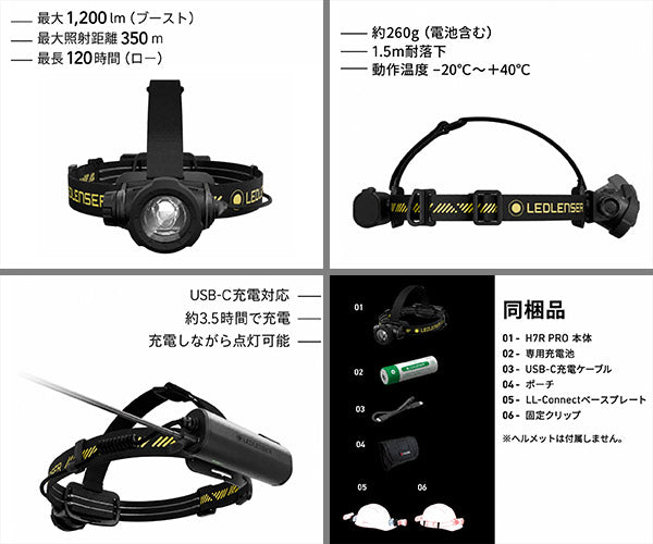 [26AW新商品] 日本正規品 レッドレンザー 充電式ヘッドライト H7R PRO 1200ルーメン 最長350m ヘルメット対応 USB-C充電 (503352)(4058205043519) Ledlenser