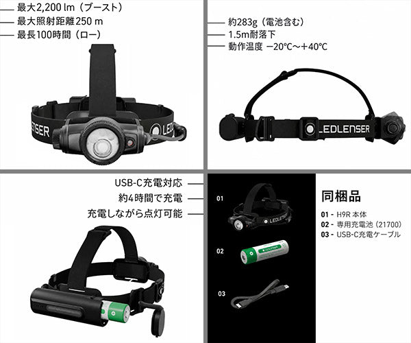 [26AW新商品] 日本正規品 レッドレンザー 充電式ヘッドライト H9R 2200ルーメン ALB搭載 デジタルフォーカス RGB補助光 (503355)(4058205043571) Ledlenser