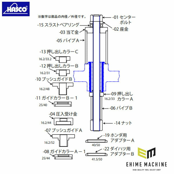 ハスコー ナット M16 センターアームブッシュプーラーLF-928用 補修部品 LF-928-14A (4940995554651) HASCO