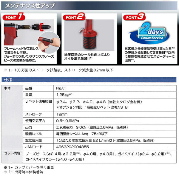 ロブテックス R2A1 強さと優しさを兼ね備えた次世代エアーリベッター エビ LOBSTER ロブスター エビ印工具 LOBTEX