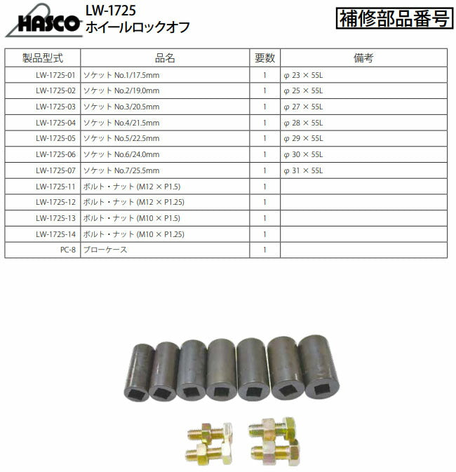 ハスコー ソケット 21.5mm ホイールロックオフLW-1725用 花形ロックナット対応 右ネジ専用 LW-1725-04 (4940995555054) HASCO