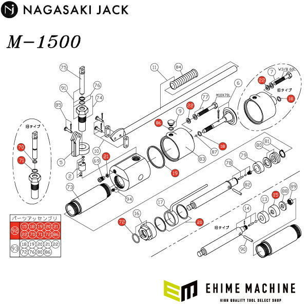 [メーカー直送品] 長崎ジャッキ M-1500用部品 【 パッキンアッセンブリ（旧） 】 長崎ジャッキ 100300-092 NO.92