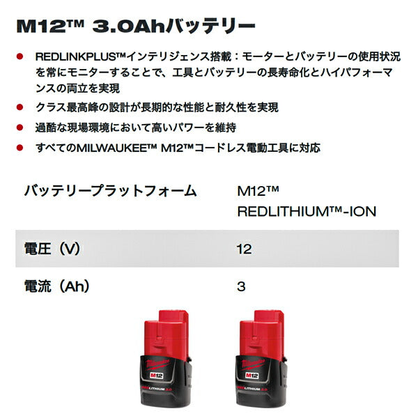 ミルウォーキー M12 3.0Ah FCスタートキット M12-18 NRG-302 JP Milwaukee 3.0Ah バッテリー2個 M12-M18兼用充電器 セット 電動工具 コードレス