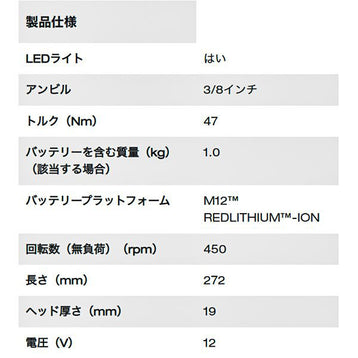 日本正規品 ミルウォーキー M12 FUEL 3/8インチハイスピードラチェットレンチ(本体のみ) (M12 FHIR38-0 JP)(4573582680190) milwaukee