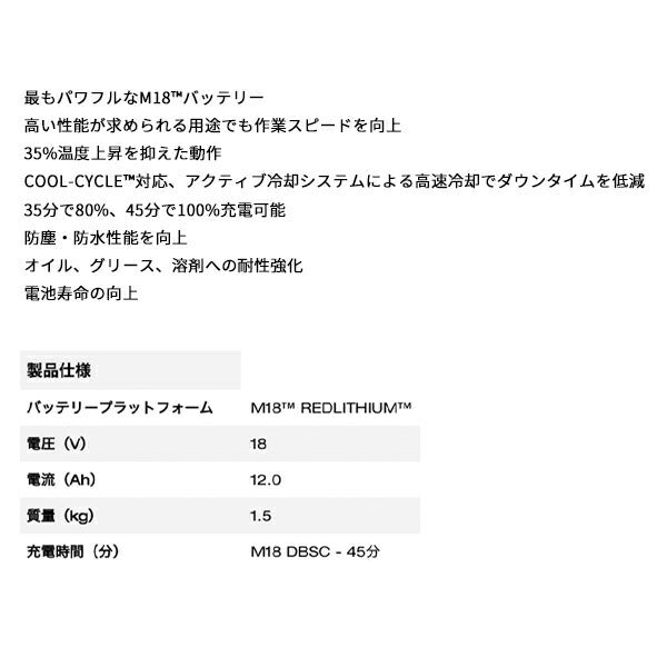 ミルウォーキー M18 FB12 JP M18シリーズバッテリー M18 FORGE 12.0AH 最もパワフルなM18バッテリー