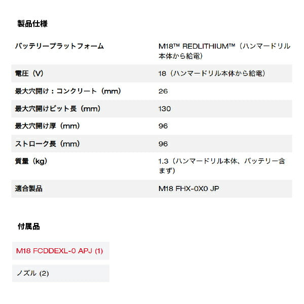 ミルウォーキー M18 FUEL 26MM 小型集じんアダプター M18 FCDDEXL-0 APJ M18 FDDEXLよりも約30%軽量 質量1.3kg