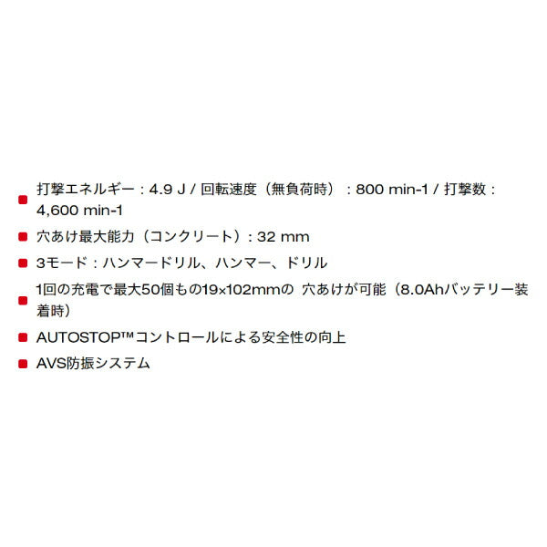 ミルウォーキー M18 FUEL 32mm SDS-PLUS D ハンドルハンマードリル集塵機キット M18 FHPDDEXL-0C JP ハンドル集じんアダプター付 充電式ハンマードリルセット