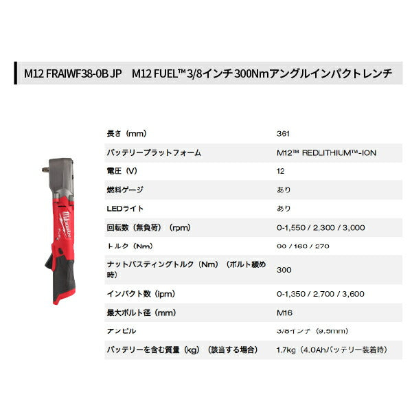 ミルウォーキー M18 FUEL パワーパック（3/8 339Nmインパクトレンチ、1/2 300Nmアングルインパクトレンチ）M18 FPP2AN2-5252P JP 自動車メンテナンス向けセット