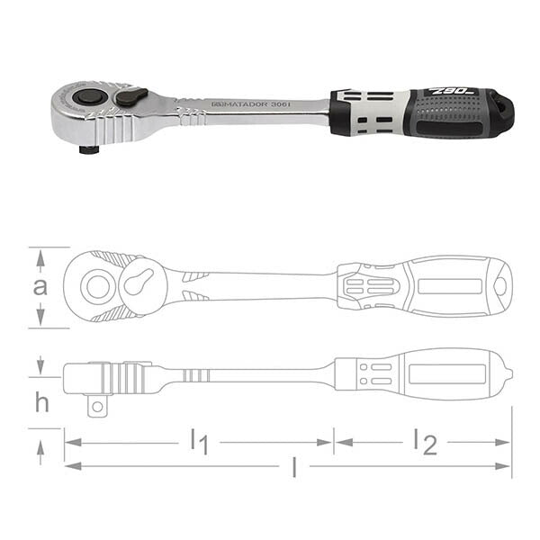 【8月の特価品】日本正規品 マタドール (3/8SQ)Z90ストラップ穴付ラチェットハンドル (30610090)(4040674237254) MATADOR