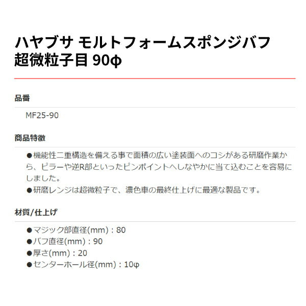 HAYABUSA ハヤブサ モルトフォームスポンジバフ超微粒子目 Φ90 MF25-90 最終仕上げ用 カーポリッシャー ルペスポリッシャーに最適