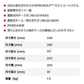 日本正規品 ミルウォーキー PACKOUT オーガナイザー Sサイズ (48-22-8435)(4573592050150) milwaukee