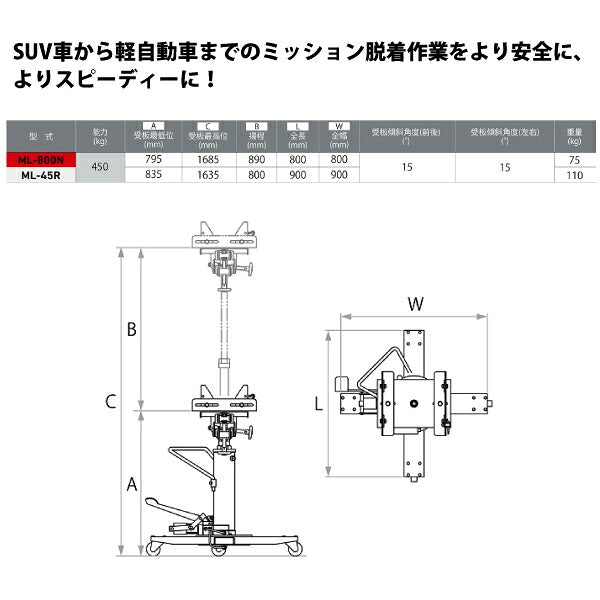 [メーカー直送業者便] 長崎ジャッキ トランスミッションリフト ML-800N