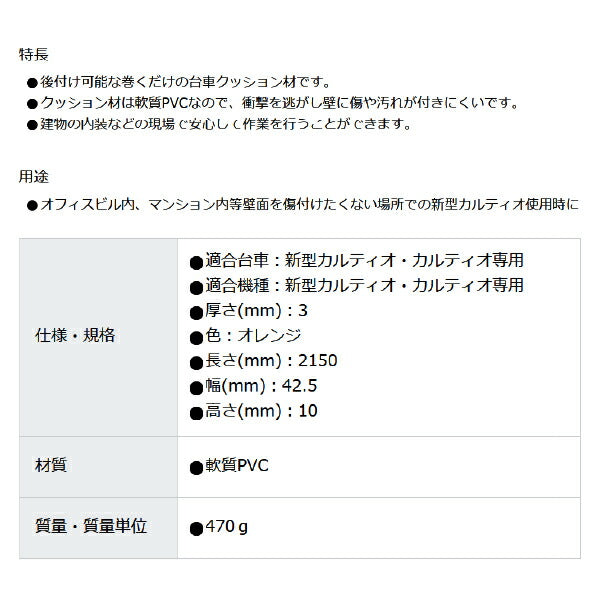 TRUSCO 樹脂台車 NEWカルティオ用ぶつかりキズ防止バンパークッション オレンジ 42.5x215 MPK720-BP-OR トラスコ中山