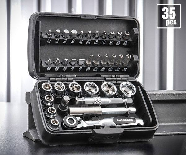 Autobahn 35PC 6.3sq.(1/4) ミニラチェット スタビーソケット&ビットセット (MR-2035BS)(4989530993364) アウトバーン