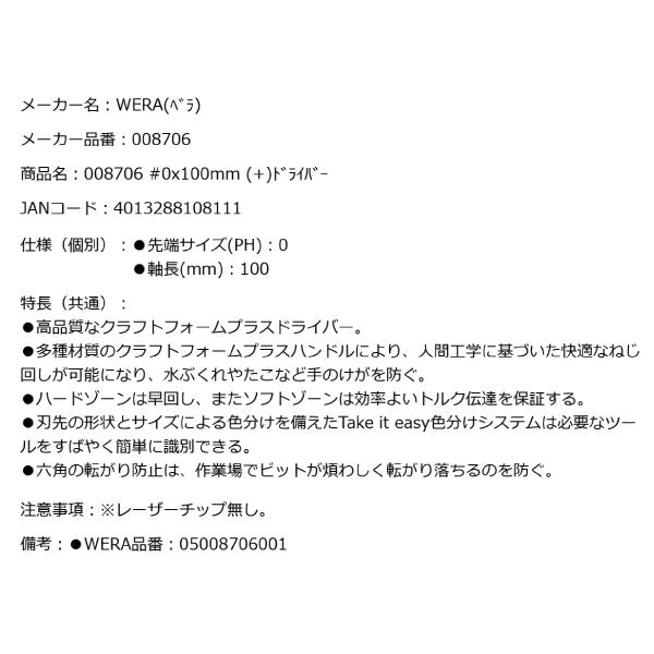 日本正規品 Wera 008706 350 PH プラスドライバー 先端サイズPH0 05008706001 ヴェラ ベラ