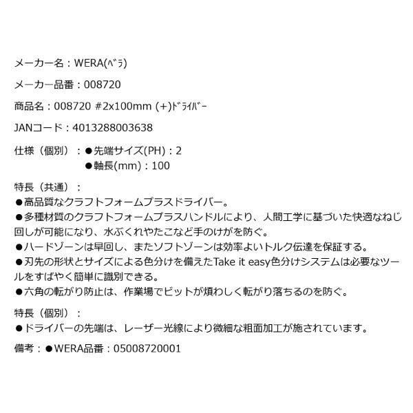 日本正規品 Wera 008720 350 PH レーザーチッププラスドライバー 先端サイズPH2 05008720001 ヴェラ ベラ