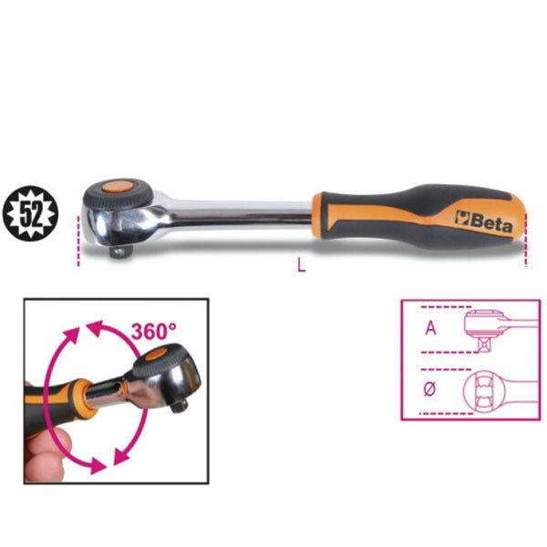 日本正規品 ベータ ラチェットハンドル 3/8 52ギア (910/58)(8014230750026) Beta
