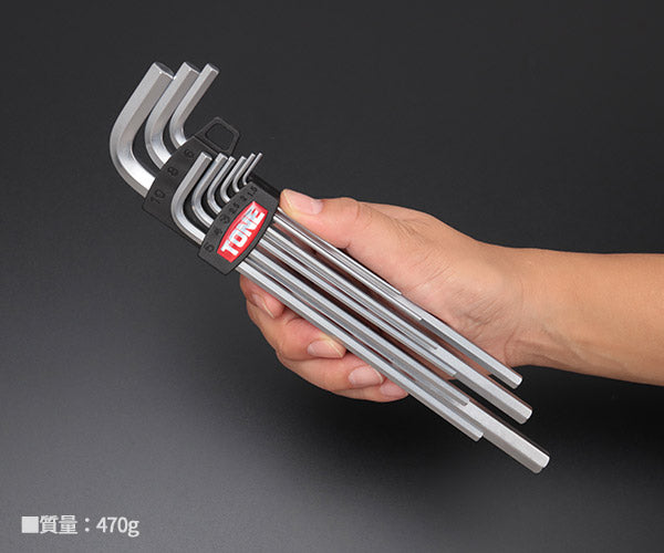 TONE マスターツールロング六角棒L形レンチセット 9pcs (AL900)(4953488018516) トネ