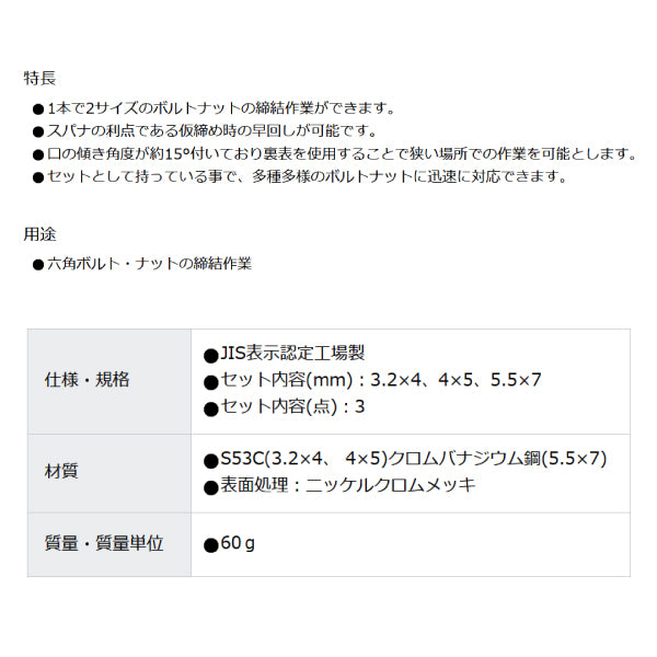 ASH マイクロ両口スパナセット3本組 SMCS300