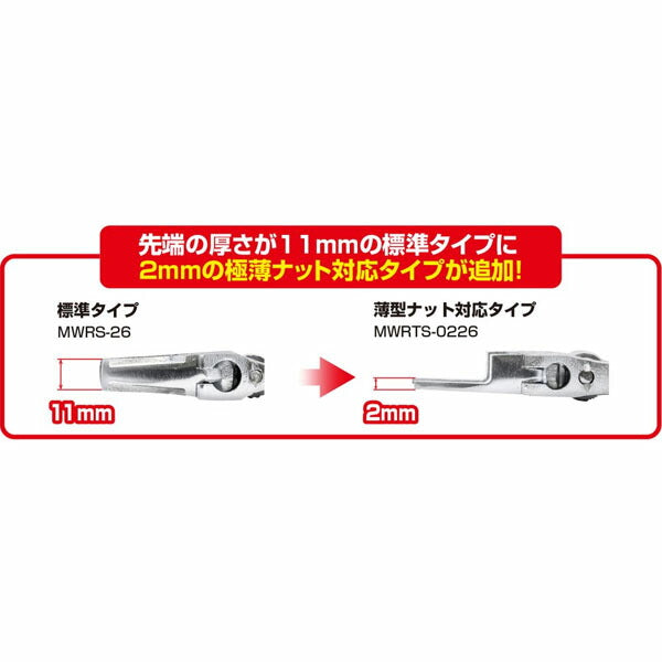 TONE 薄型ショートハイパーウォームモンキレンチ 目盛付 最大口開き26mm 全長110mm (MWRTS-0226)(4953488490824) トネ