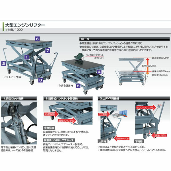 [メーカー直送業者便] 長崎ジャッキ エンジンリフター エンジン・ミッション脱着対応 能力1000kg (NEL-1000)(4940995477547) NAGASAKI JACK