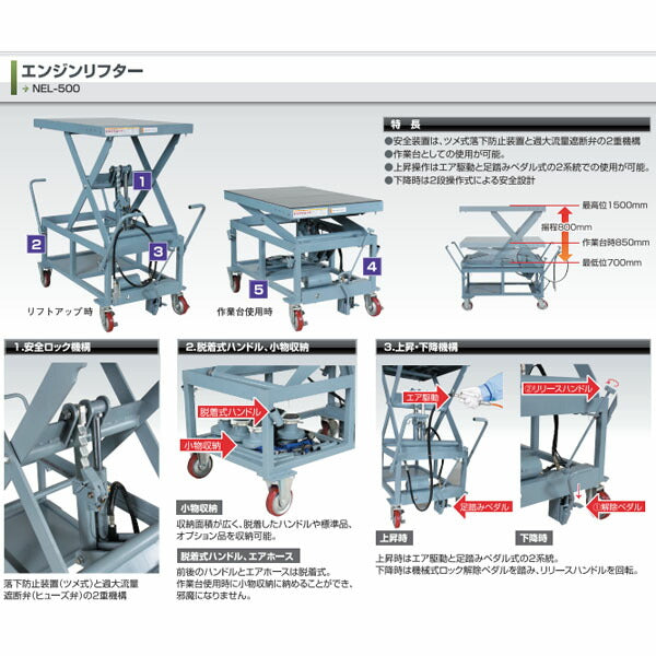 [メーカー直送業者便] 長崎ジャッキ エンジンリフター エンジン・ミッション脱着対応 能力500kg (NEL-500)(4940995477530) NAGASAKI JACK