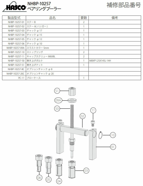 ハスコー チャック φ15 ベアリングプーラーNHBP-10257用 補修部品 NHBP-10257-04 (4940995556679) HASCO