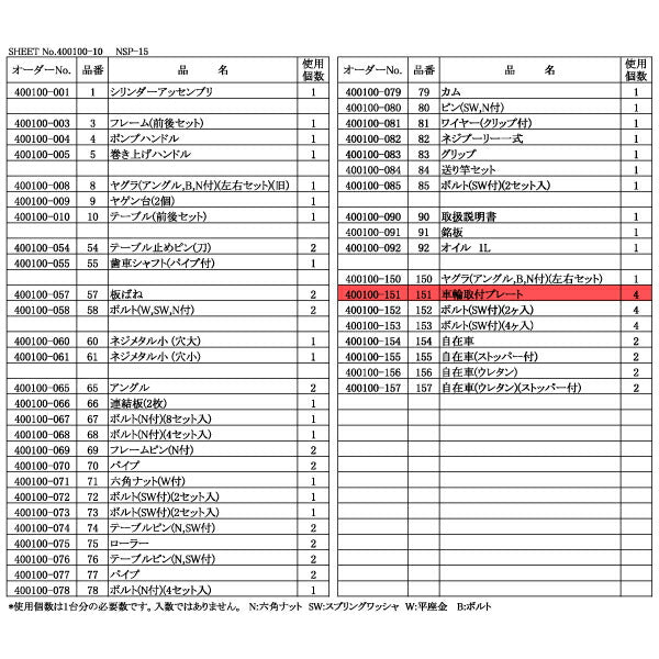 [メーカー直送品] 長崎ジャッキ NSP-15用パーツ 【車輪取付プレート】 NSP-15-No151 400100-151