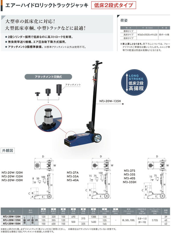 [メーカー直送業者便] 長崎ジャッキ 低床高揚程トラックジャッキ NTJ-20W-150H (4940995280703) NAGASAKI JACK