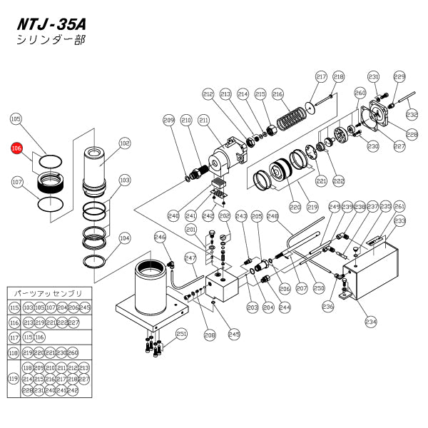 [メーカー直送品] 長崎ジャッキ NTJ-35A エアーハイドロリックトラックジャッキ用 シリンダー部部品 【 FCナットセット（105付） 】  No.200300-106