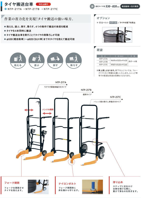 [メーカー直送業者便] 長崎ジャッキ タイヤ搬送台車 A型 NTP-217A (4940995758837) NAGASAKI JACK